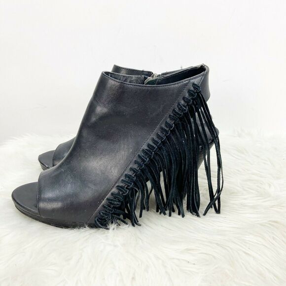 Reba 9 M Womens Black Leather Madame Fringe Ankle Booties - Picture 6 of 11